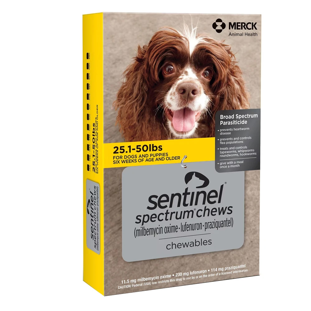 Sentinel Spectrum Chews for Dogs 25.1-50 lbs (Yellow)