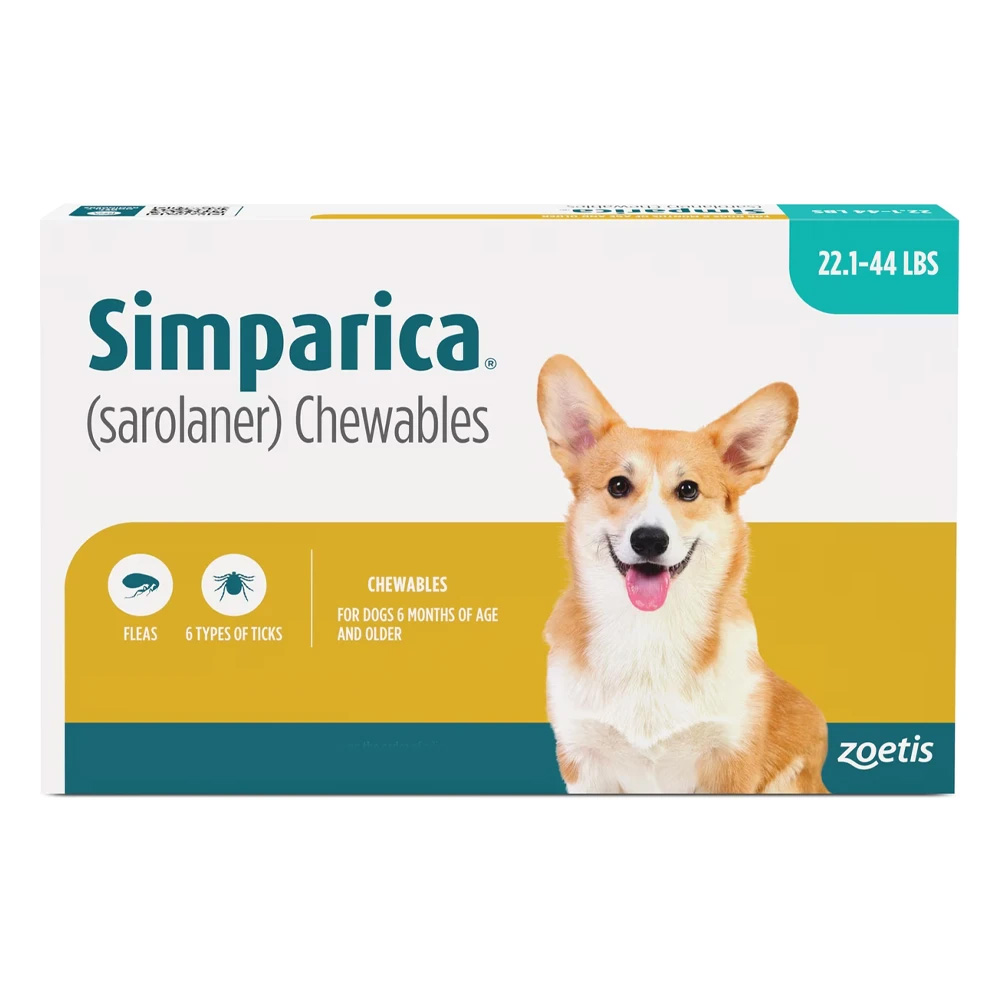 Simparica - Compresse masticabili contro pulci e zecche per cani da 10 a 20 kg (blu)
